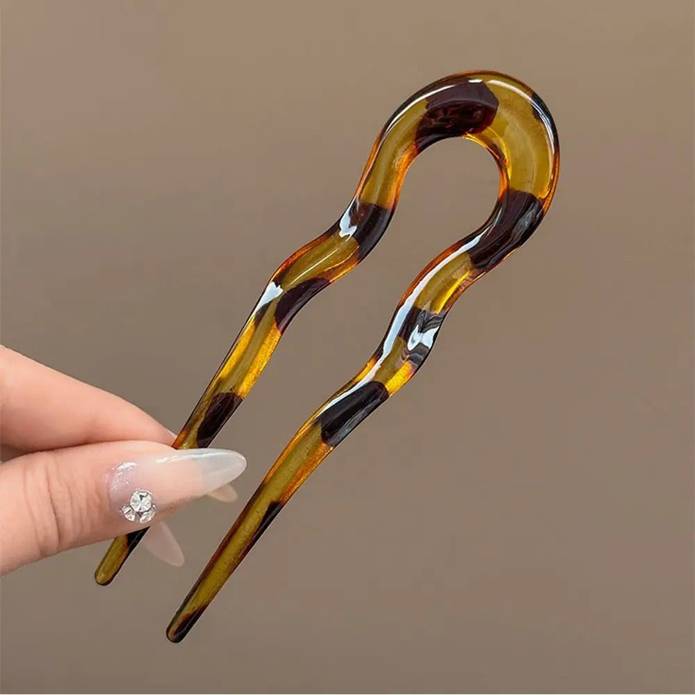 U-Shaped Hair Fork Fashion Tortoiseshell Acetate Acrylic Hairpin Geometric Design Headwear Hair Sticks Women Girls