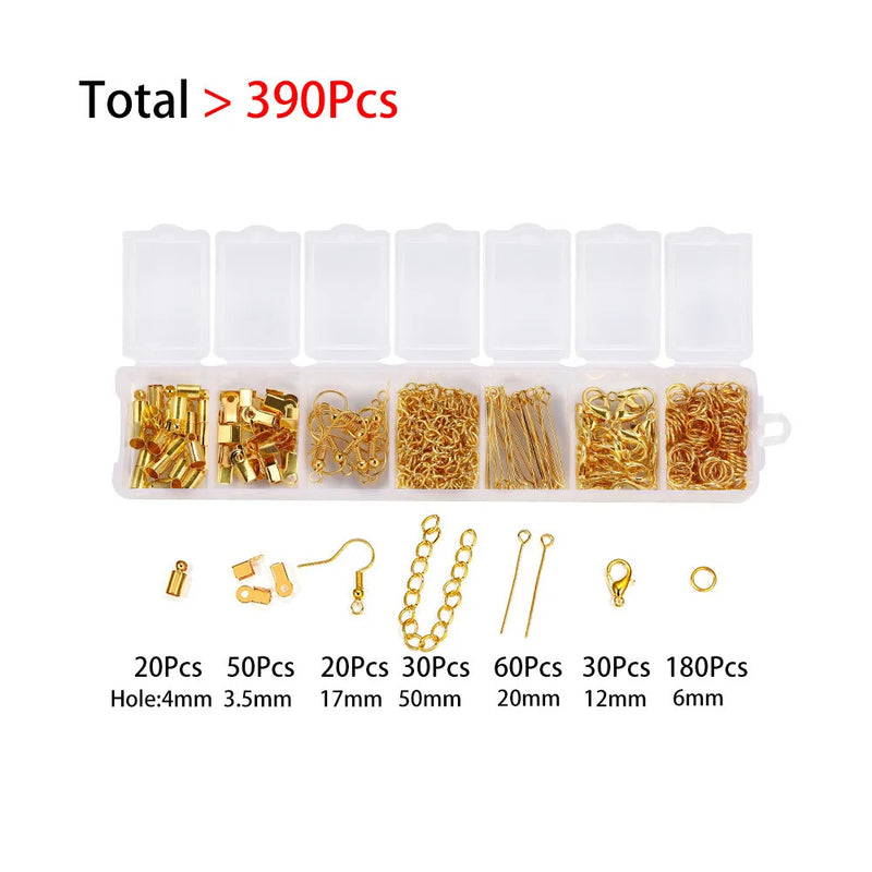 210-400pcs/Box Jewelry Making Kits Lobster Clasp Open Jump Rings End Crimps Beads Box Handmade DIY Bracelet Necklace Findings