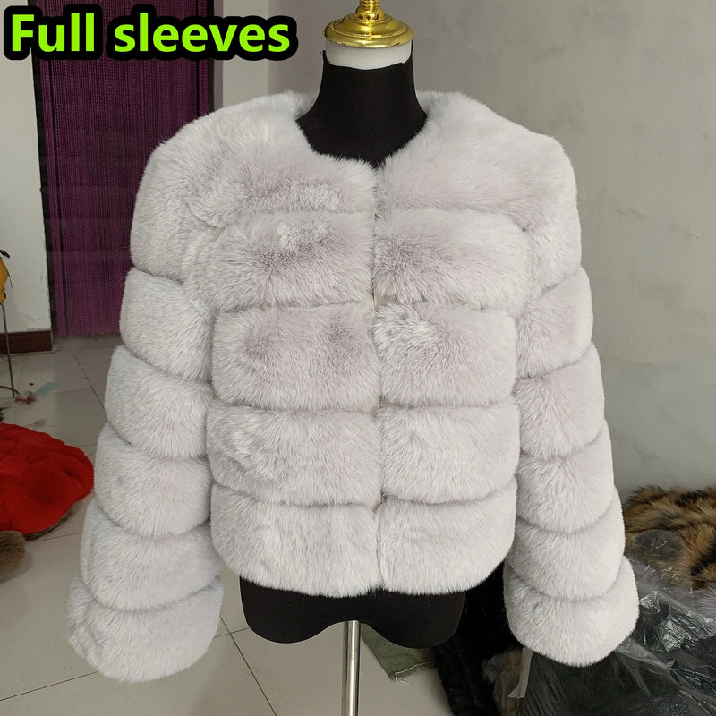 Women's Fashion faux fur coat super hot Autumn Winter women short Faux fox fur fluffy jacket high quality 7xl Ladies furry coats