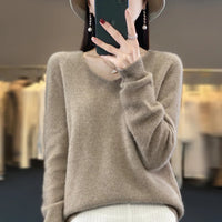 100% pure wool cashmere sweater women's V-neck pullover casual knit top autumn and winter women's coat Korean fashion