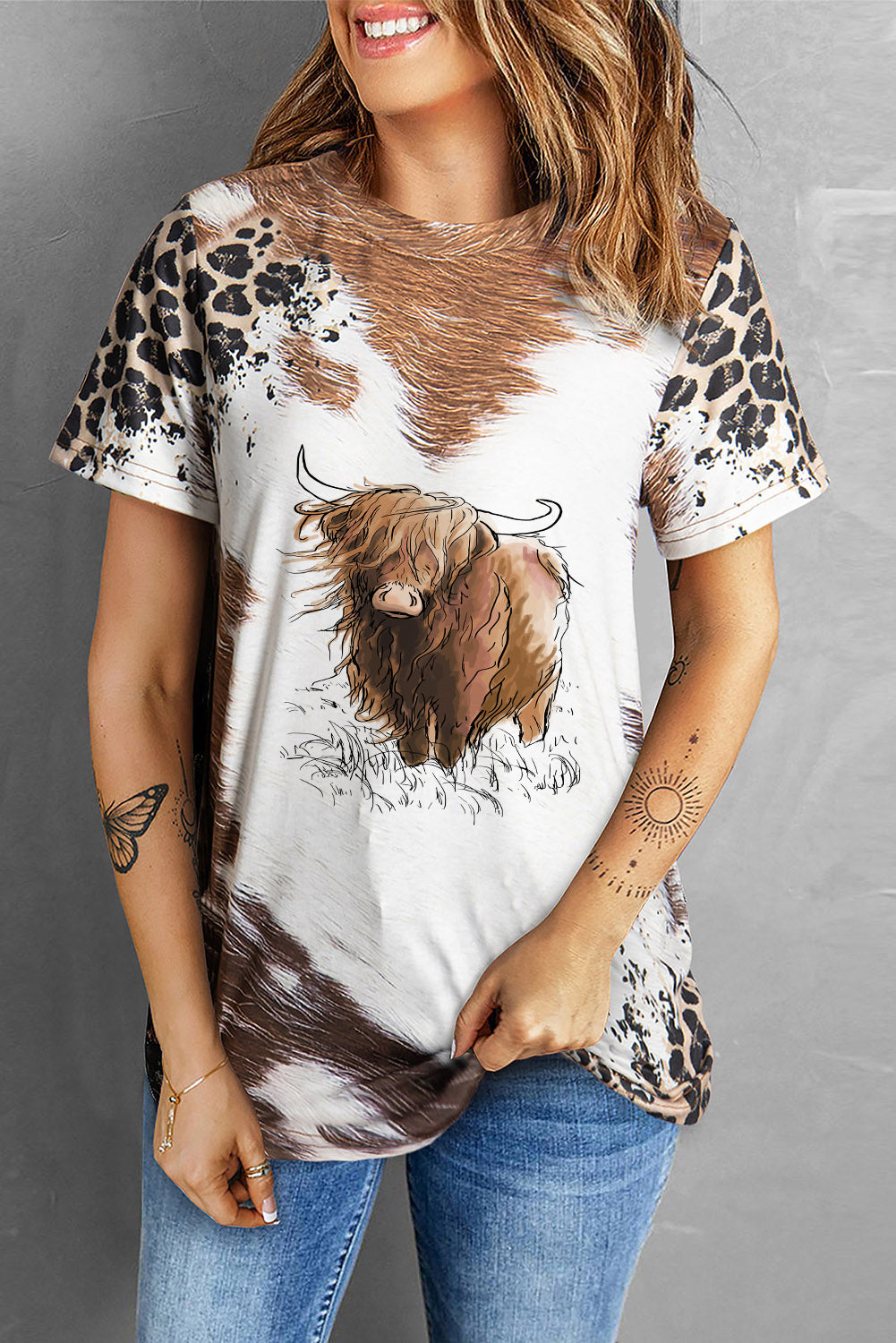 Chestnut Leopard Animal Tie-dye Western Heifer Graphic Tee