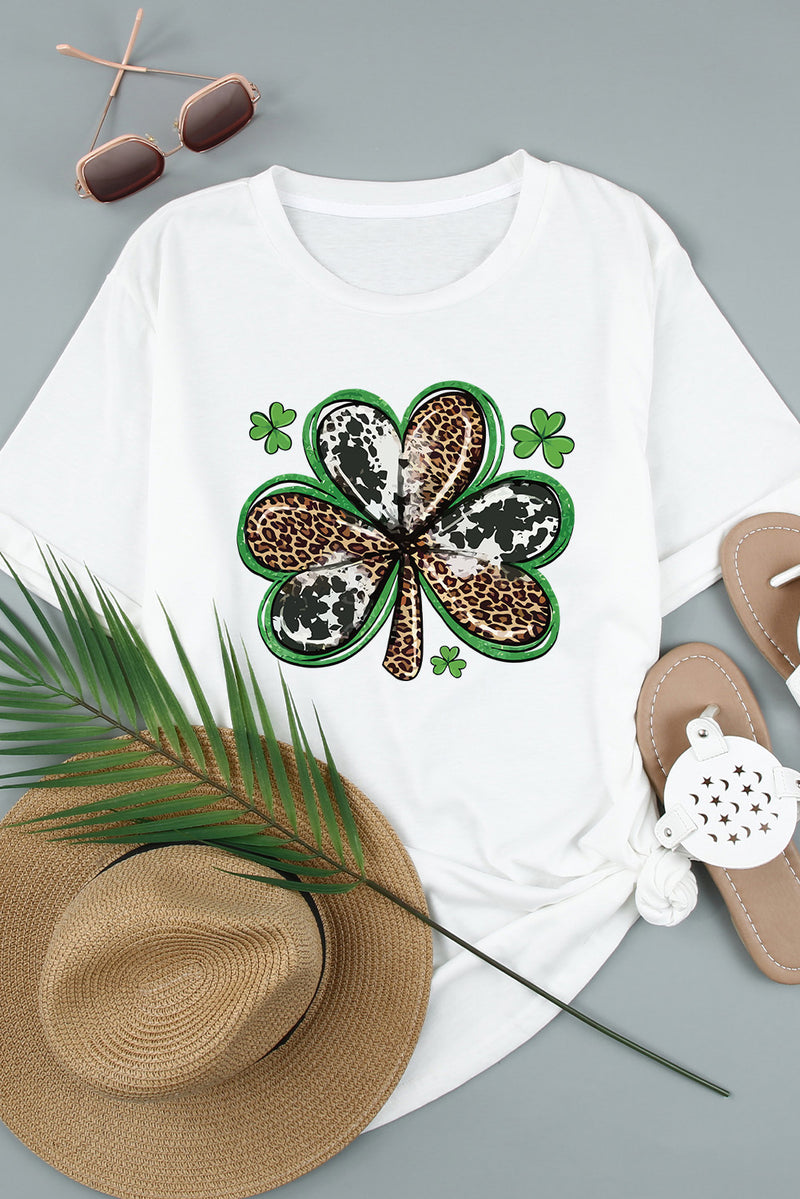 White Animal Clover Graphic T-shirt