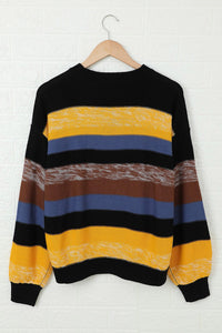 Multicolor Color Block Highlight Balloon Sleeve Sweater