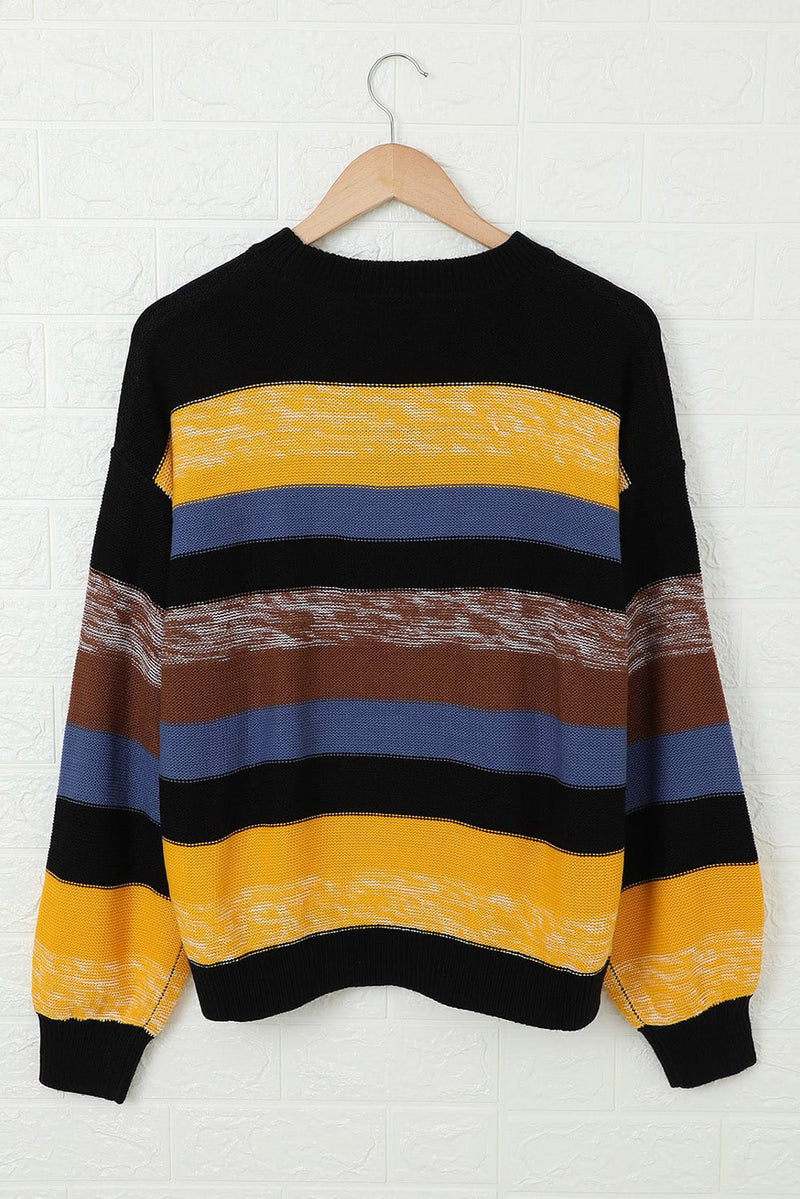 Multicolor Color Block Highlight Balloon Sleeve Sweater