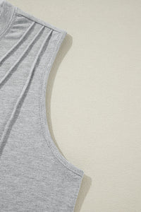 Gray Crew Neck Pleated Tank Top