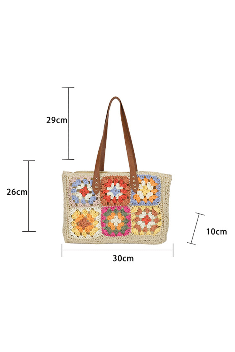 Beige Floral Crochet Large Square Tote Bag