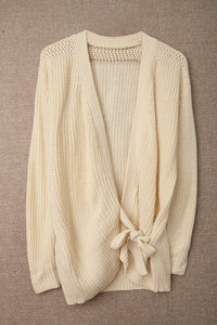 Beige Wrap V Neck Sweater with Side Tie