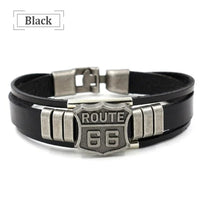 New Trendy American Route 66 Printed Pattern Bracelet Men's Bracelet Metal Multilayer Leather Bracelet Accessories Party Jewelry