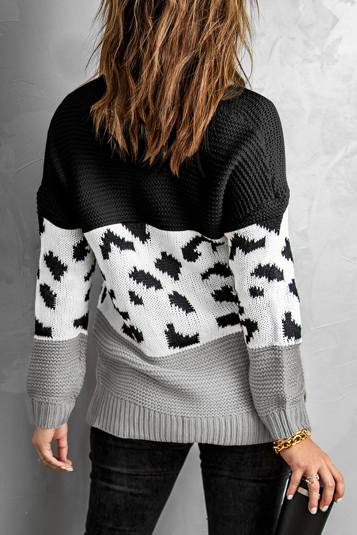 Black Turtleneck Splicing Chunky Knit Pullover Sweater