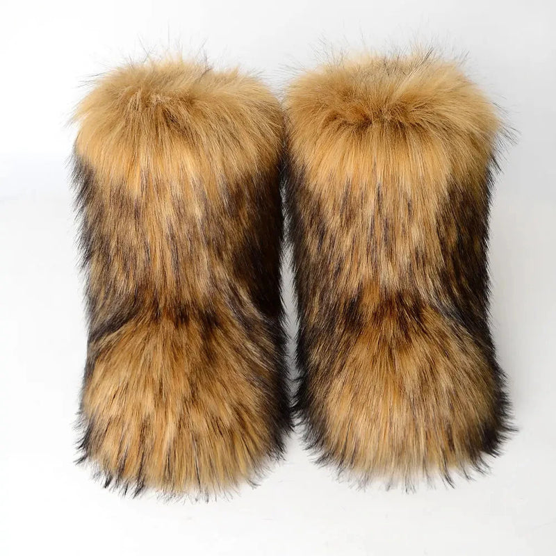 Winter Shoe Women's Winter Fluffy Faux Fox Fur Boots Woman Plush Warm Snow Boots Luxury Footwear Girls' Furry Fur Bottes Fashion