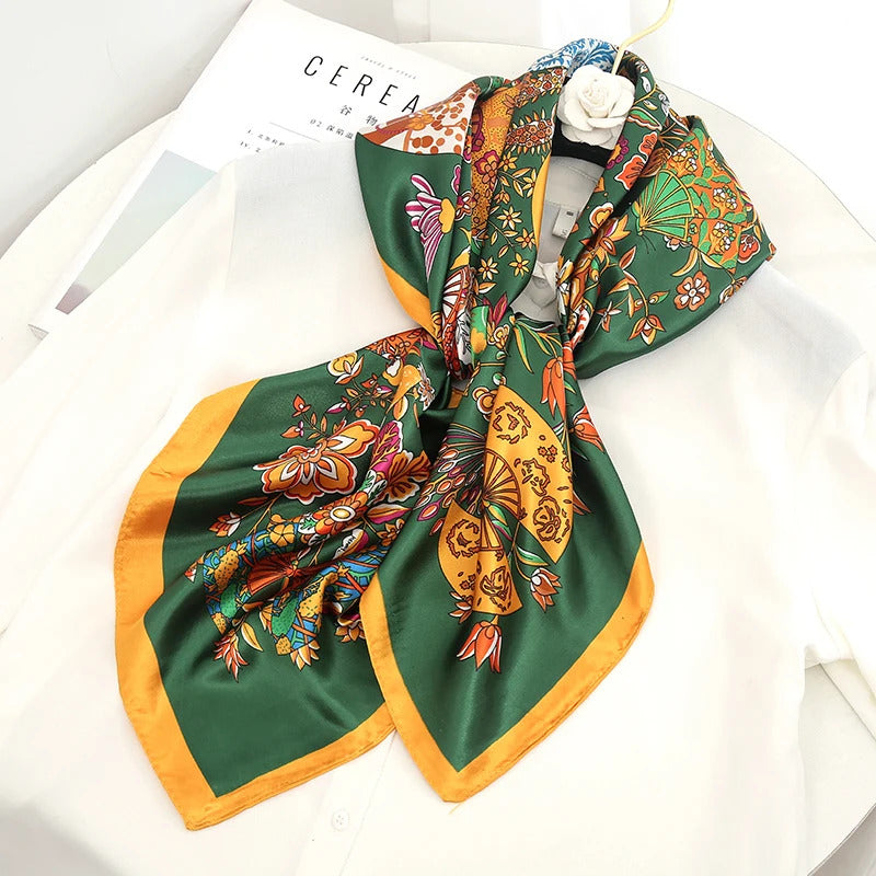 Luxury Brand Silk Satin Square Scarf Women Hijab Bandana Muslim Headscarves Shawl Wrap Ladies Headband Neckerchief Foulard 90cm