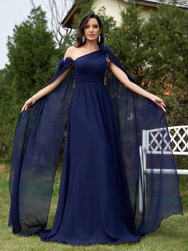 Lucyinlove Luxury Chiffon Streamer Navy Evening Dress Long 2024 Elegant Dress Bridesmaid Party Prom Arabia Flower Cocktail Dress