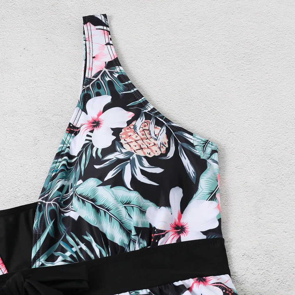 2023 Tropical Print Knot Front Swimwear Women One Piece Swimsuit Dress Bathers Bathing Swimming Swim Suit Beachwear