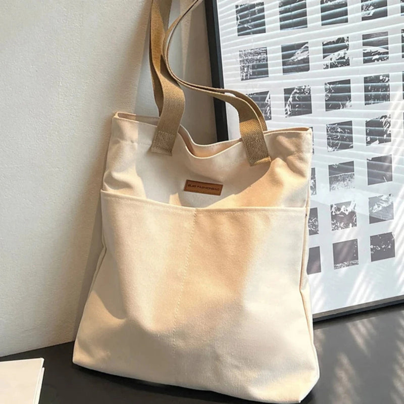 1Pc Women's Tote Bag Canvas Sewing Thread Large Capacity Advanced Sense Handbag Convenient Practical Female's Commuter Bag