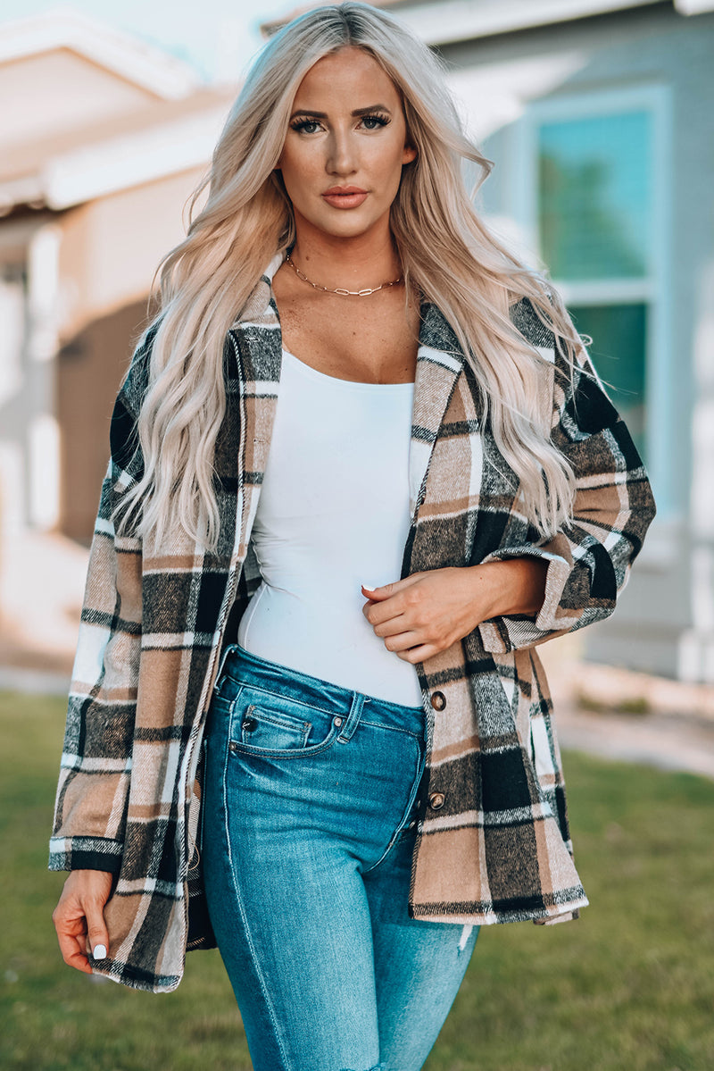 Green Plaid Print Buttoned Shirt Jacket