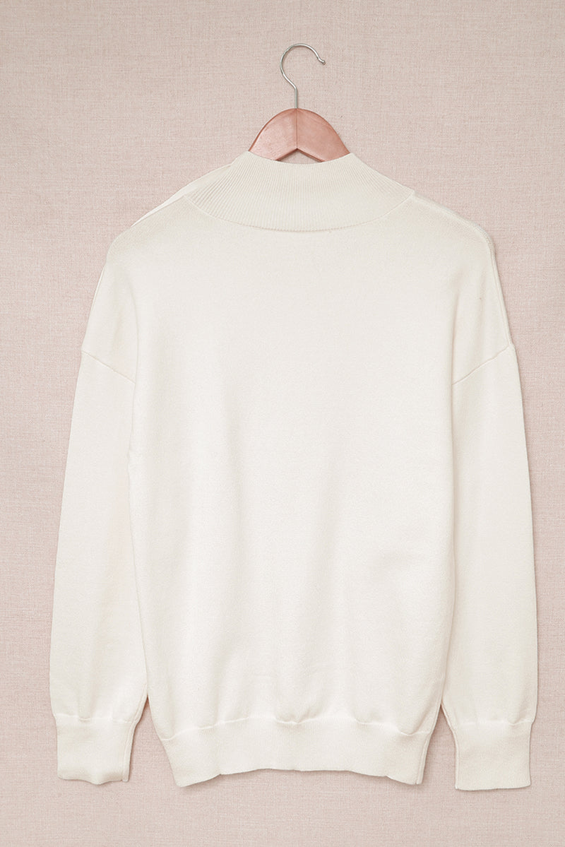 High Neck Button Shoulder Long Sleeve Sweater