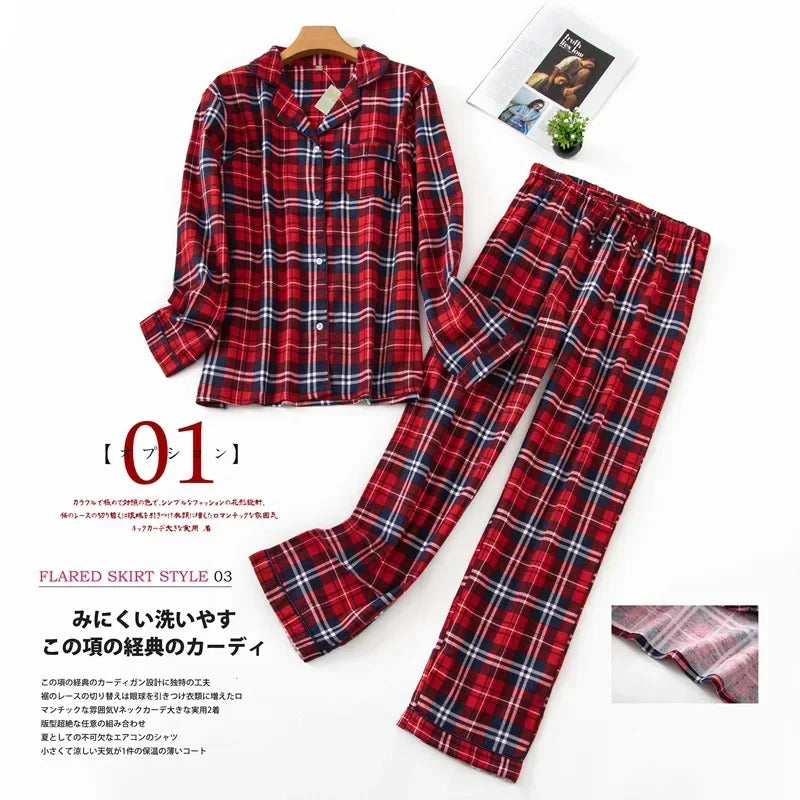 Women's Pajamas Plus Size S-XXXL Clothes Ladies Flannel Cotton Home Wear Suit Autumn Winter Pajamas Plaid Print Sleep Tops