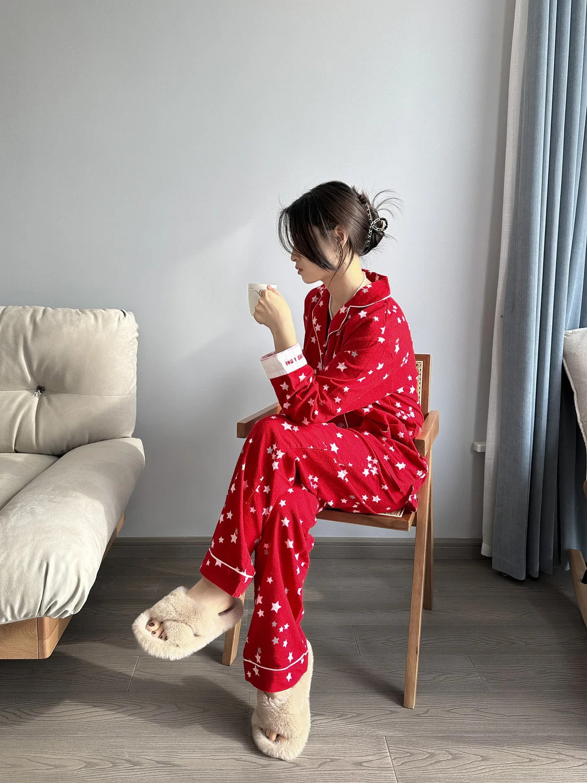 100% Cotton Pajamas for Women Loose Cartoon Long Sleeve Pants Loungewear Women 2 Piece Set Pj Women Outfit Sleepwear Set Pijamas