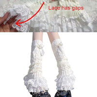 Japanese Women Knitted Leg Warmer Bow Tiered Ruffled Socks Girl Lace Lolita Socks Calf T-shaped Lace Leg Horn Warmers Women P1J5