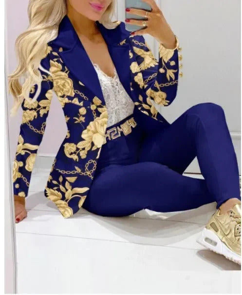 New 2025 Formal Office Pant Sets Women 2PCS Double Breasted Solid Blazers Jacket and Pants Two Pieces Set Female Pant Suits Sets