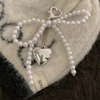 ZAKOL White Bowknot Heart Keychain Women Sweet Charm Pearl Bow Backpack Key Ring Handmade Jewelry Ornament Bags Pendants Gif