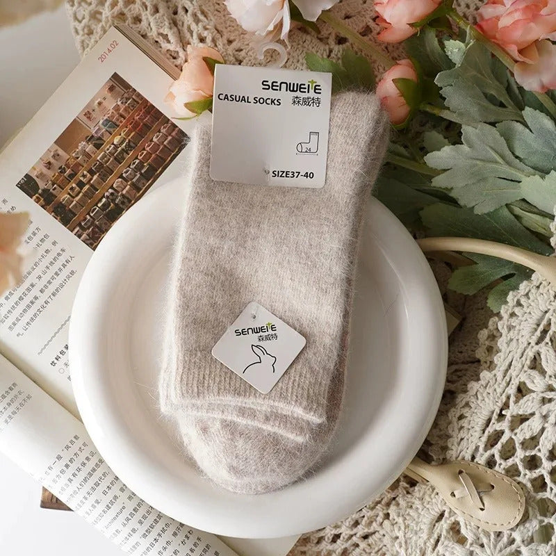 Wool Socks for Women Autumn Winter Medium Tube Socks Thickened with Wool Warm Rabbit Hair Socks Winter Black Cashmere Stockings