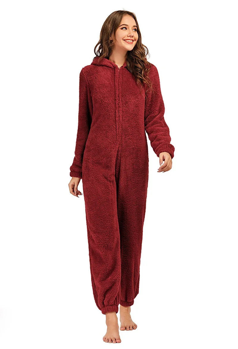 Women's Winter Warm Pyjamas Girls Onesies Fluffy Fleece Jumpsuits Nightwear Overall Hooded Sets Pajamas for Female Plus Size