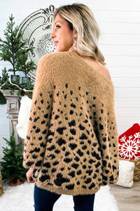 Leopard Print Drop Shoulder Loose Knitted Sweater