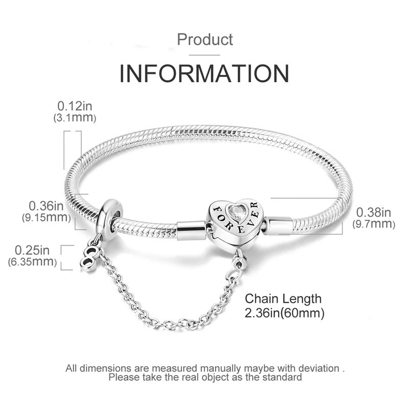 2024Hot Sale Heart Zircon Snake Chain Charm Beads Bracelet Women 925 Silver Original Pendant Bead DIY Jewelry Fine Festival Gift