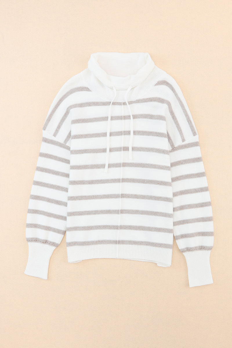 Cowl Neck Striped Print Drop Shoulder Sweater