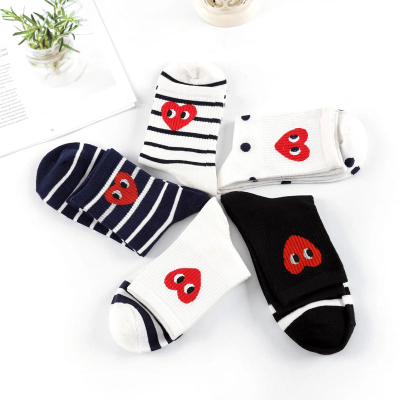 Korean version of black and white striped polka dot solid color love tide socks sports ins style trend casual socks