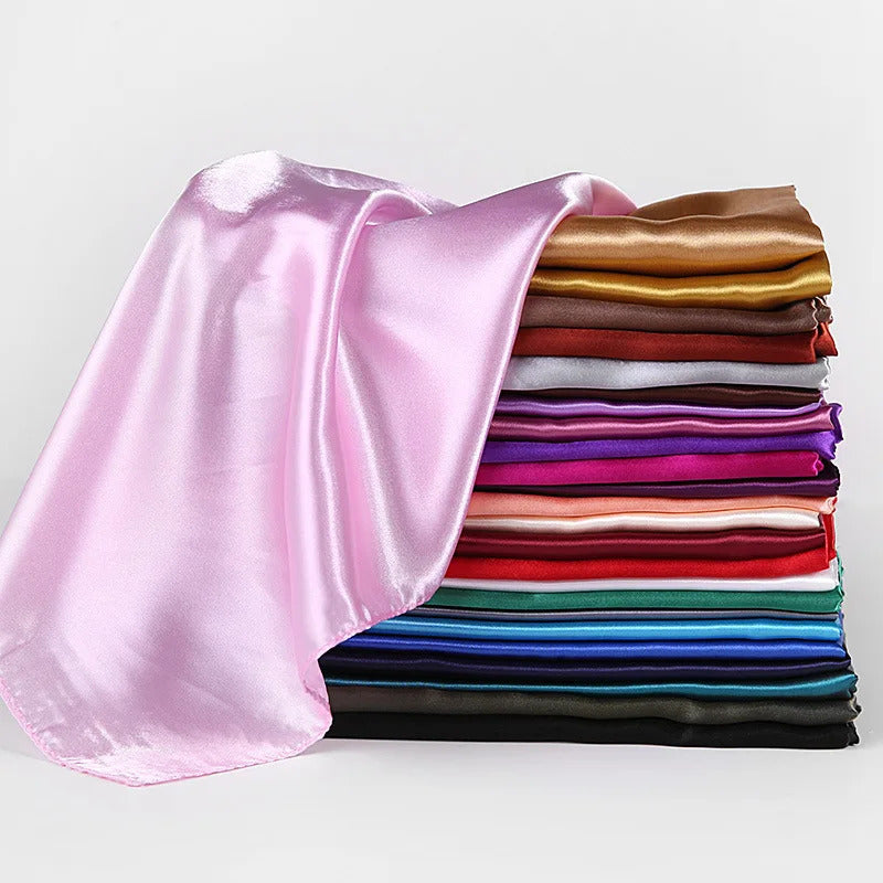 90*90cm Silk Scarves Women Square Satin Hijab Scarf Plain Handkerchief Shawls Wraps Head Scarf Female Headband Islamic Bandanna