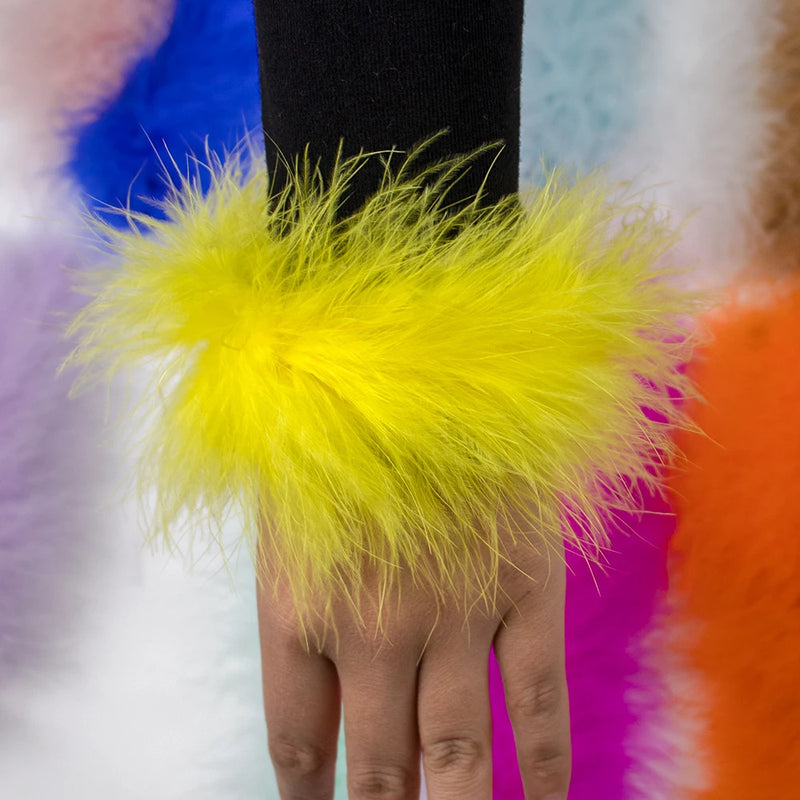 High Quality Real Fur Feather Cuffs Women's Summer Party Oversleeve with Feathers Fashion Ladies Feathers Cuff Snap on Wristband