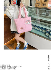 2024 New Sanrio Handbag Cartoon Cute Down Fabric Kuromi Tote Bag Shoulder Pacha Dog Cute Stationery Bag Large Capacity Handbag