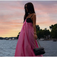 Fashion High Waist Patchwork Loose Sling Robes Women Backless Sleeveless Maxi Dress Fashion Casual Vacation Party Long Dresses