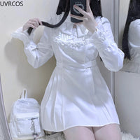 Japanese Punk Style Y2k Lolita OP Dress Women Vintage Elegant Ruffle Bow Lace Evening Party Dresses Female High Waist Slim Dress