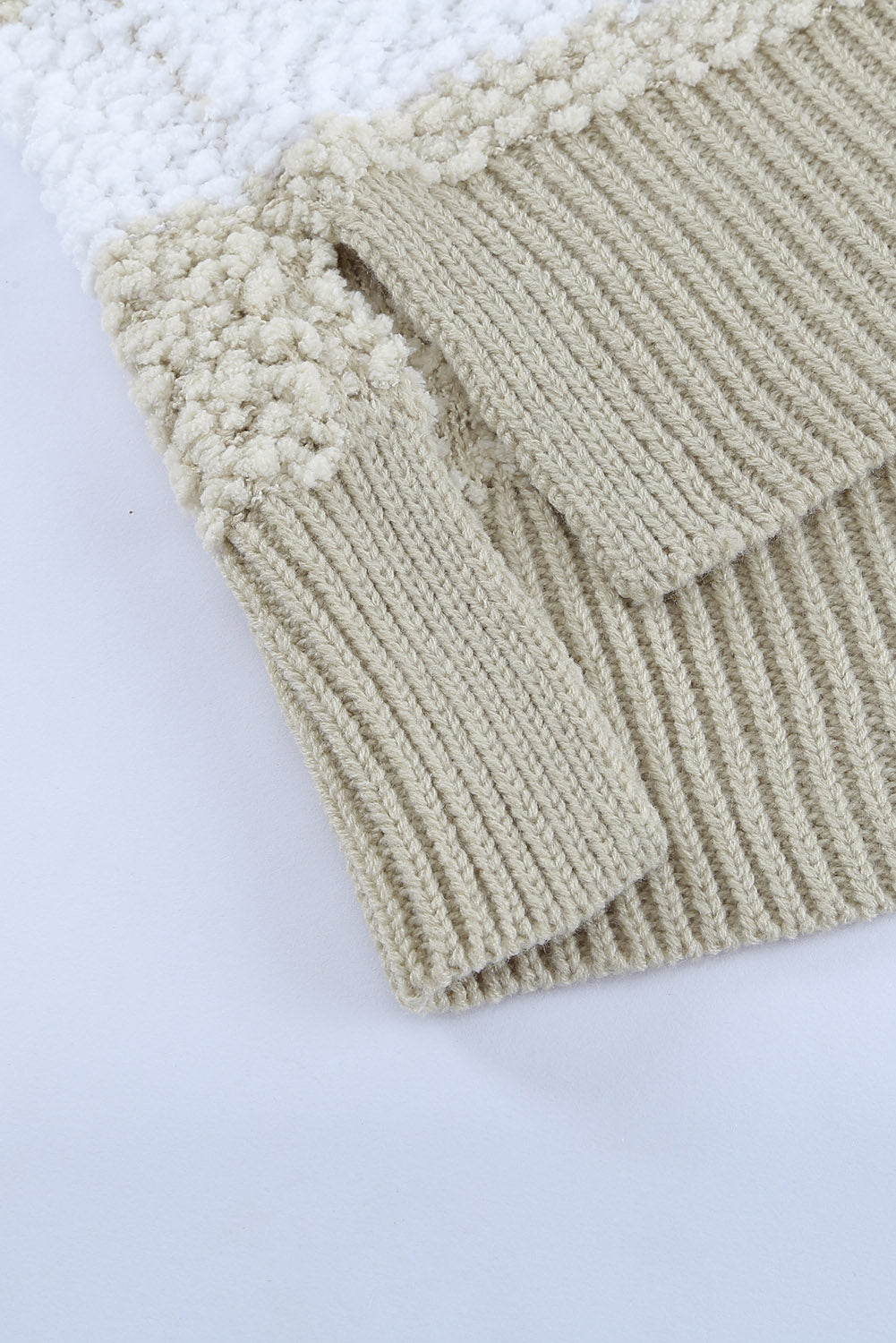 Apricot Color Block Side Slit Knitted Hooded Sweater