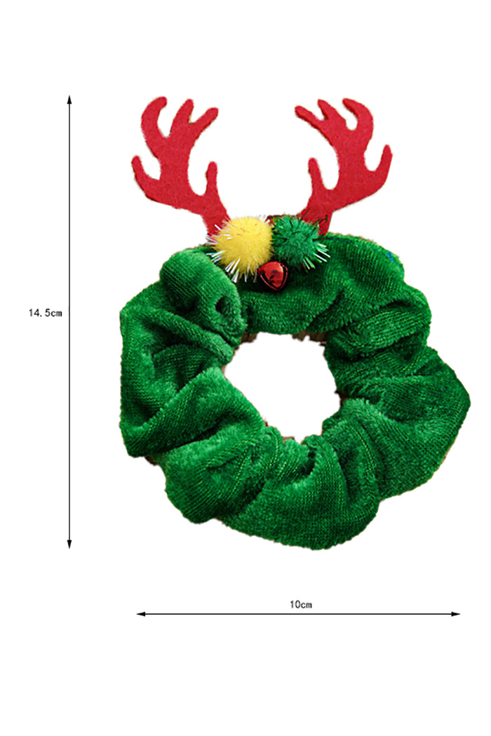 Dark Green Christmas Elk Horn Small Bell Hair Scrunchie