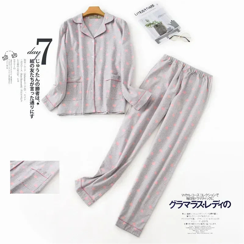 Women's Pajamas Plus Size S-XXXL Clothes Ladies Flannel Cotton Home Wear Suit Autumn Winter Pajamas Plaid Print Sleep Tops