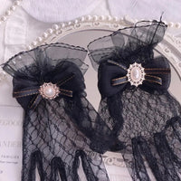 Lace Ruffle Lolita Lace Gloves Bowknot Strapping Black White Y2k Fingerless Mittens Mesh Japanese Mittens Cosplay Accessories