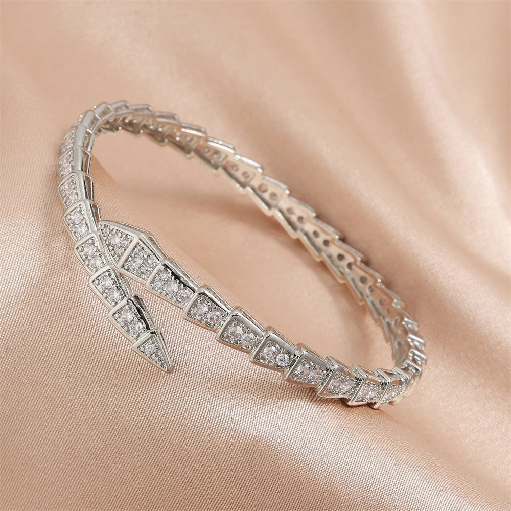 Yupsk Fashion Shiny Zircon Snake Bone Open Bracelet Bangles Exquisite Women's Wedding Party Accessories Gift