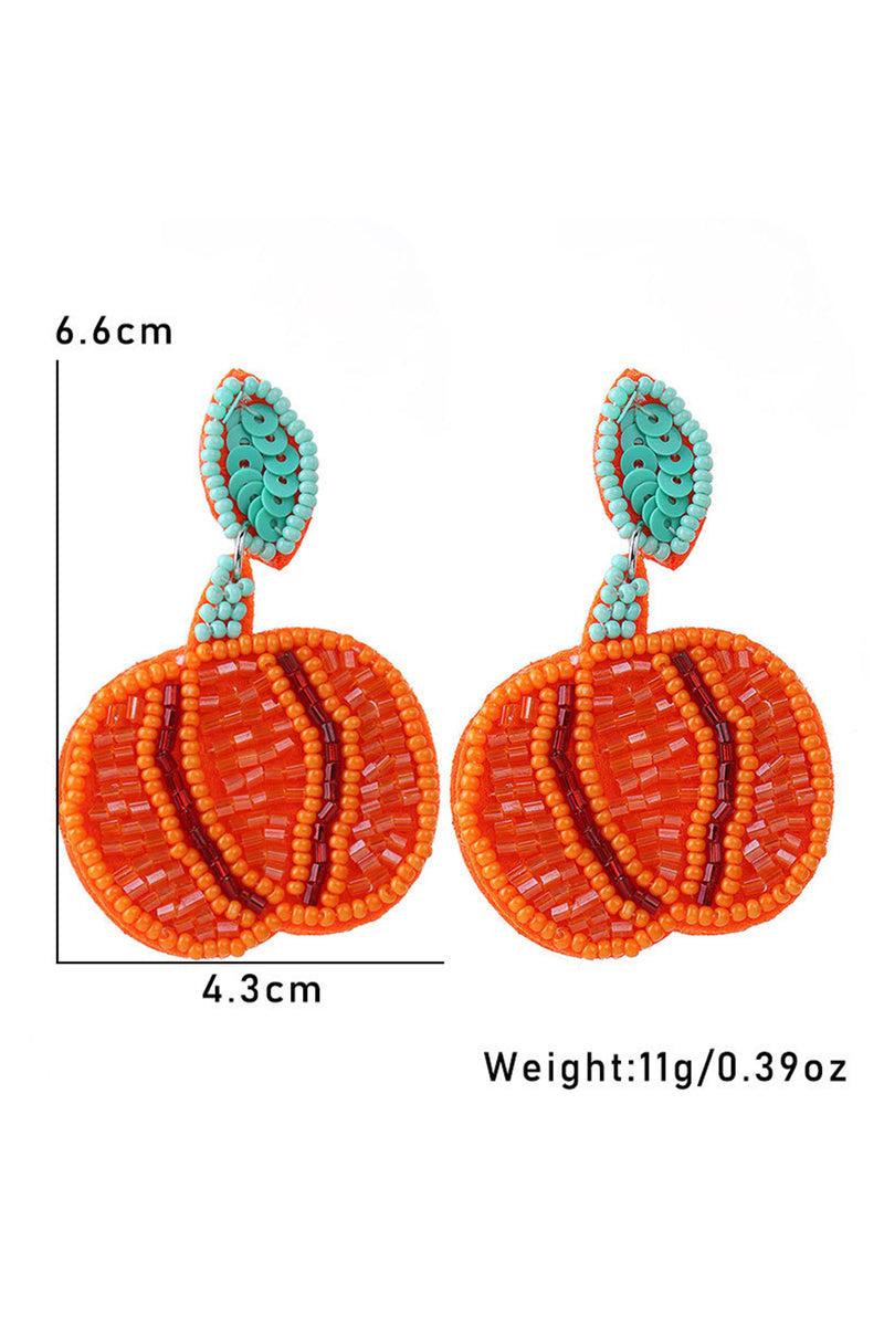 Orange Halloween Pumpkin Rice Beaded Drop Earrings