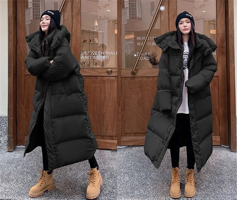 Warm Winter Pink Hooded Long Women Parkas Chaqueta Thick Cotton Padded Windproof Parcas Overcoat Casual Loose Snow Wear Jaquetas