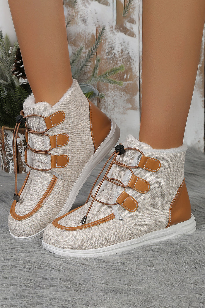 Beige Lace up Colorblock Plush Lined High Top Shoes