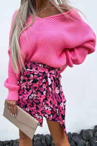 Rose V Neck Drop Shoulder Slouchy Sweater