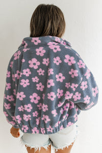 Multicolour Flower Zip up Sherpa Jacket