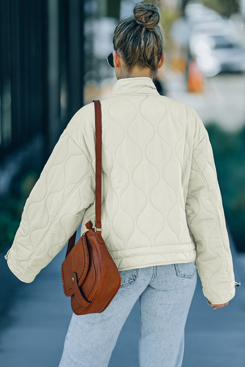 Khaki Stand Collar Quilted Liner Jacket