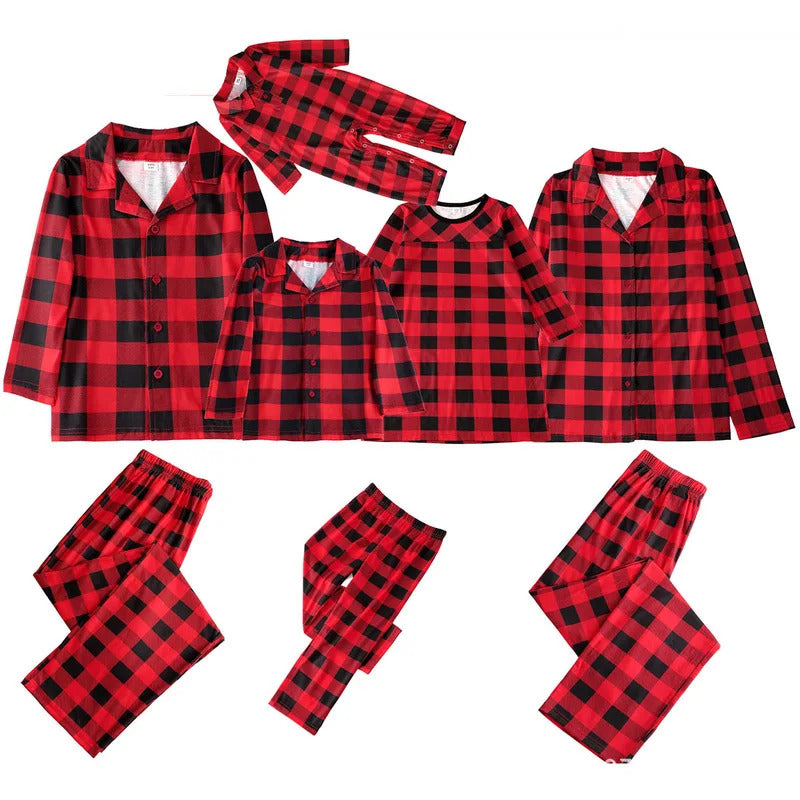 2024 New Year Couple Family Christmas Pajamas Red Plaid Costume for Adult Mother Kids Clothes Matching Outfits Sleepwear Set