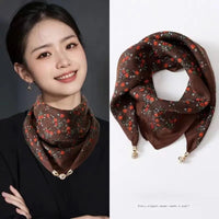 2025 new magnetic buckle silk scarf for women's small square scarf for autumn and winter warmth and cold resistance, fashionabl