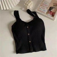 Women's Cropped Tops with Bra Pads Summer Corset Korean Suspenders Vest Sexy Camisole Slim